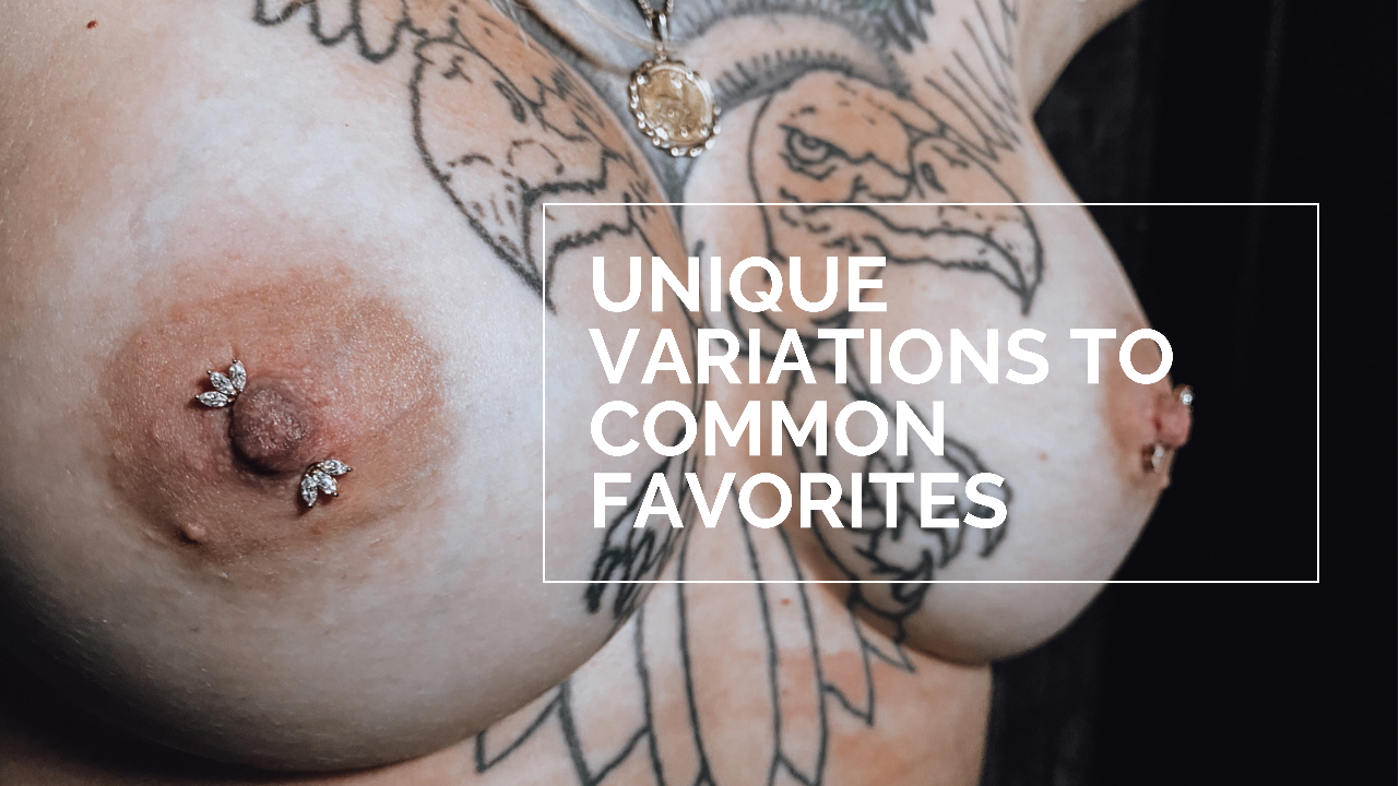 diagonal pierced nipples with unique nipple jewelry 