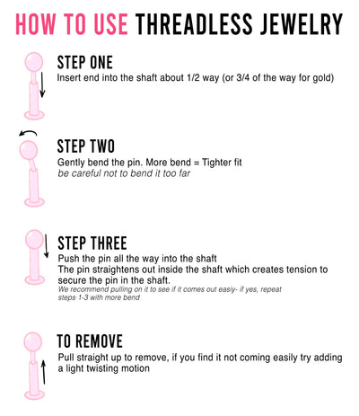 how to insert threadless body jewelry with labret posts