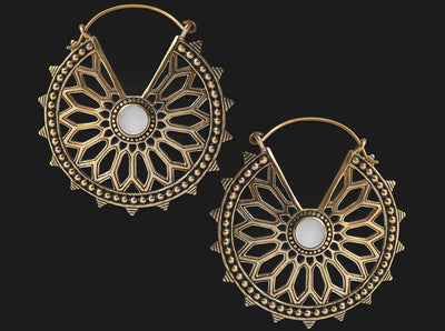 decorative ornate bohemian inspired earrings large - can be worn in stretched jewelry like tunnels 