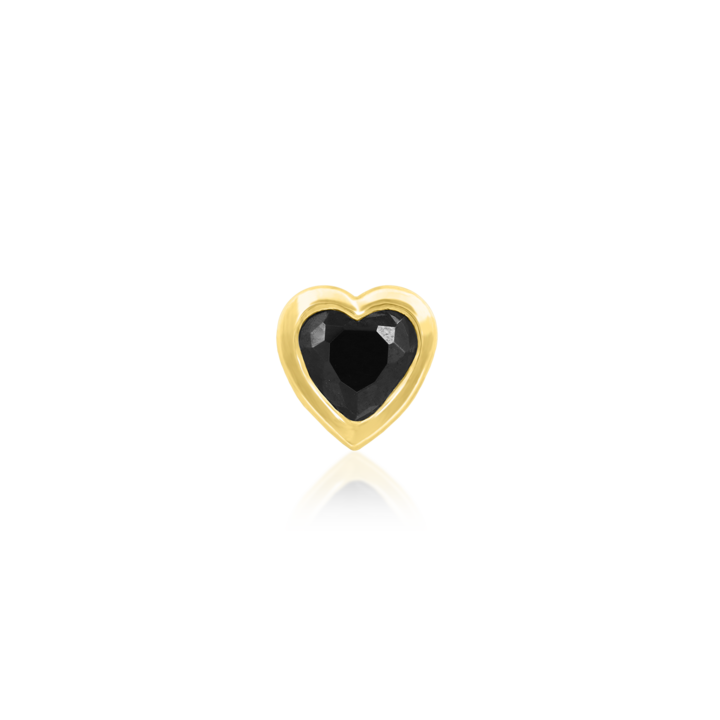 black and gold heart threadless end perfect for earlobe conch, flat, lip, madusa, helix, cartilage