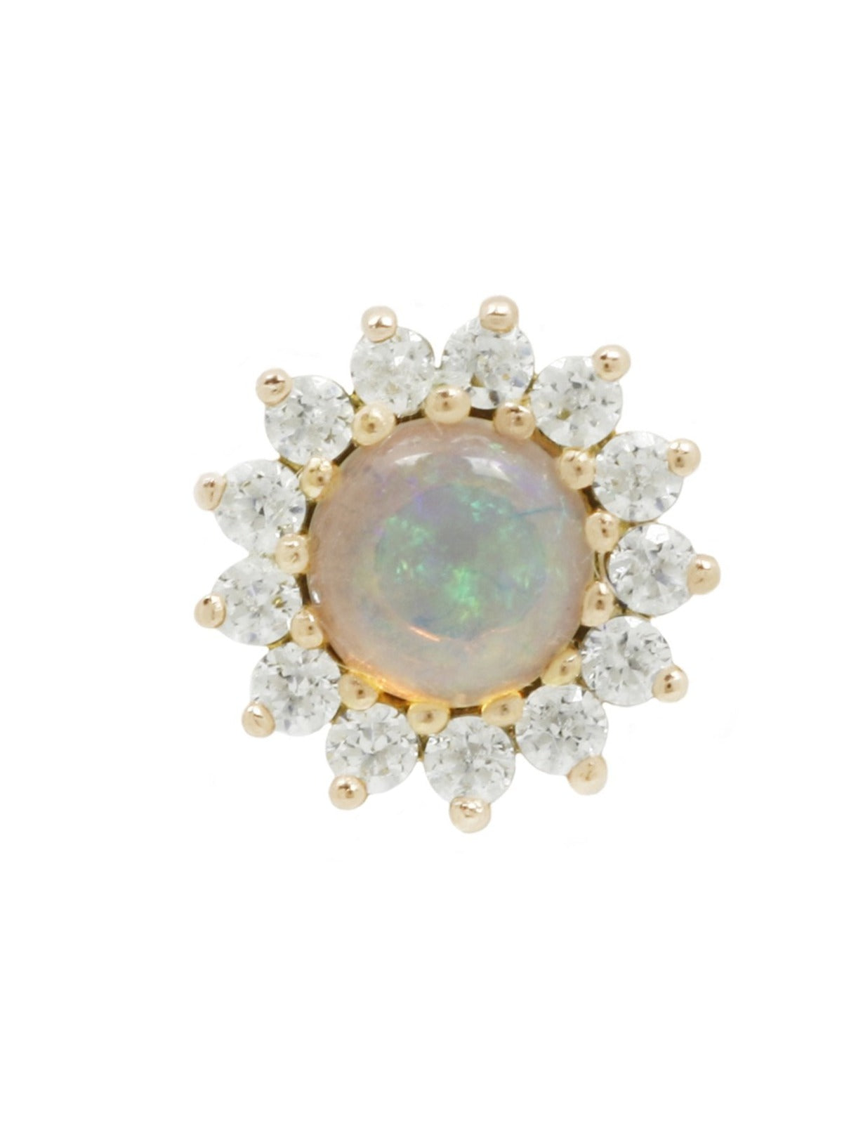yellow gold threadless end with genuine opal and flower shape 