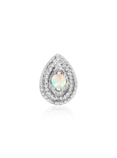 white gold with white opal pear shape millgrain threadless end