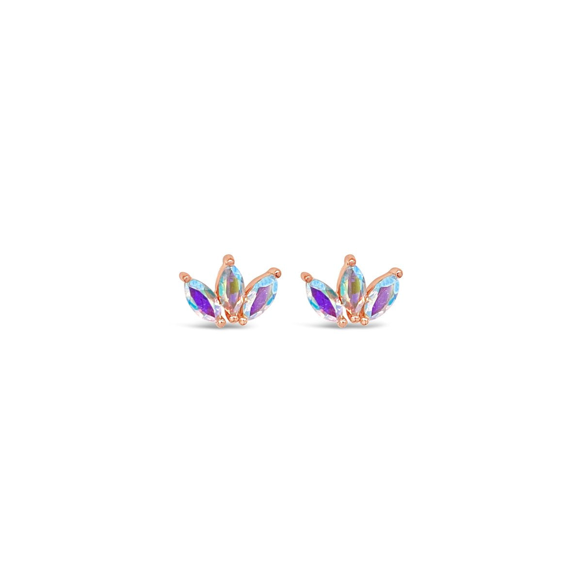 Moet - 14K Rose Gold Triple featuring Rainbow-hued  Marquise-cut Swarovski Zirconias good for Flat, Nostril, Forward Helix, Conch, Tragus, Lobe, Helix, Lip  and great to add to your collection. Threadless End by Buddha Organics