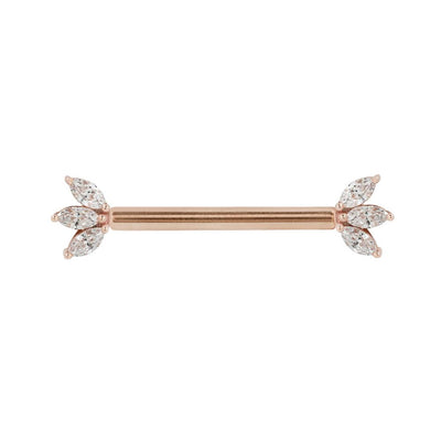 14K Rose Gold Forward-facing Triple Swarovski Marquise-cut Cubic Zirconia Gems  End for Nipple, Helix,  Industrial .  Bar not included in price of this/these items.  Bar sold separately.