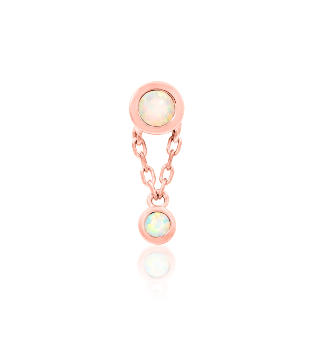 rose gold and opal charm with dangle hanging chain threadless end 