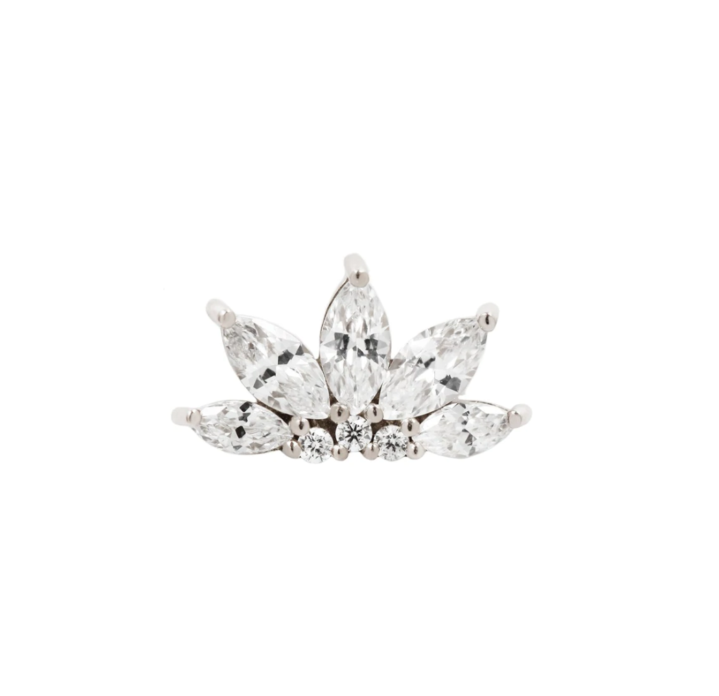 white gold flower cluster with marquise cut swarovskis 
