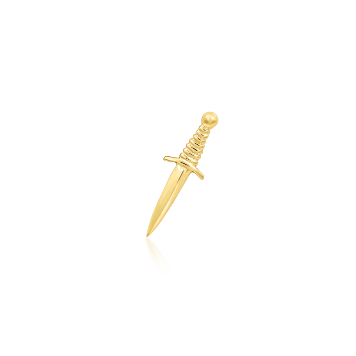 gold dagger threadless end perfect for nose piercing, forward helix, tragus and ear lobes 