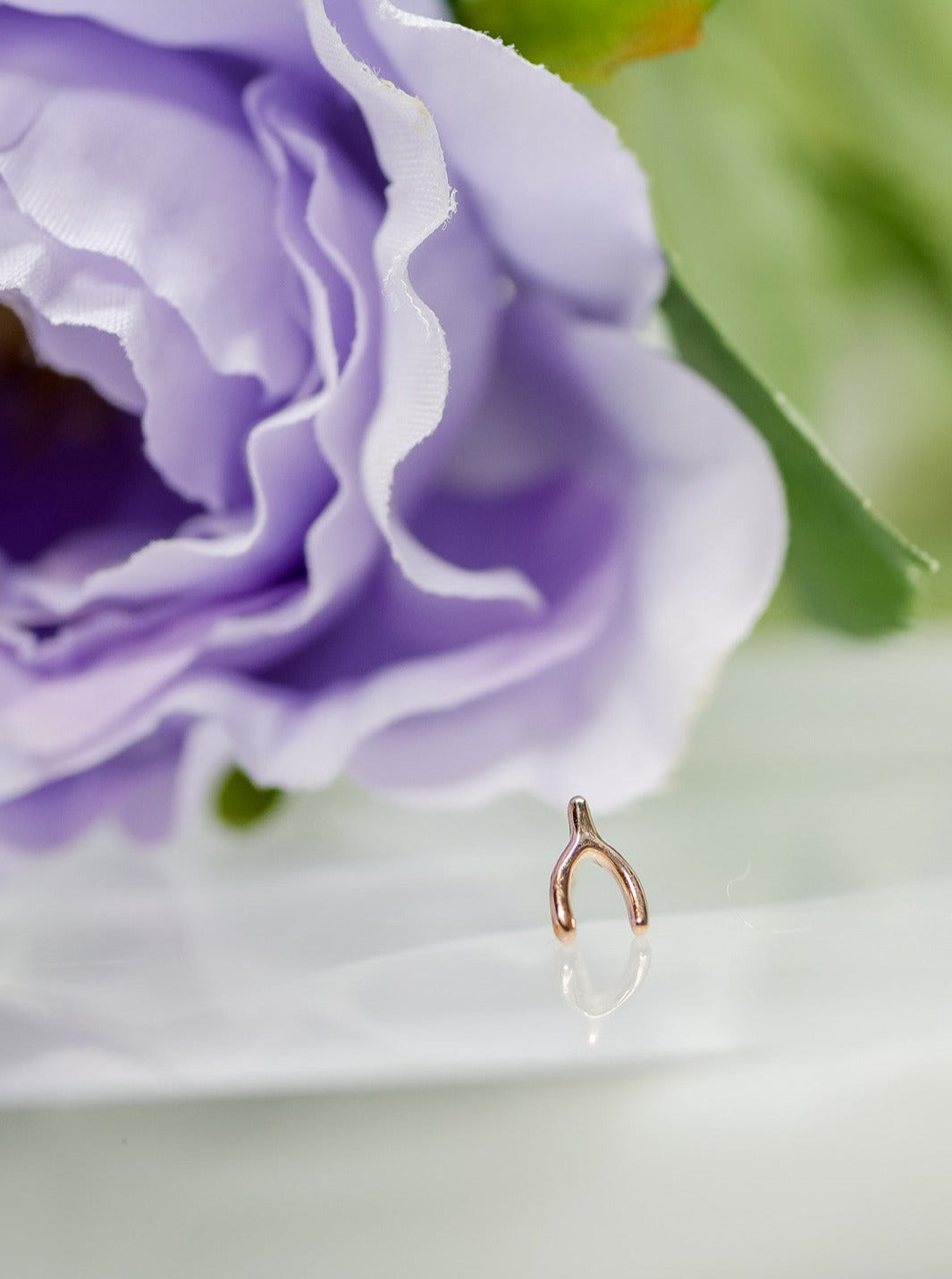 14K Rose Gold Wishbone with Threadless End good for Conch, Tragus, Lobe, Lip, Helix, flat by Junipurr