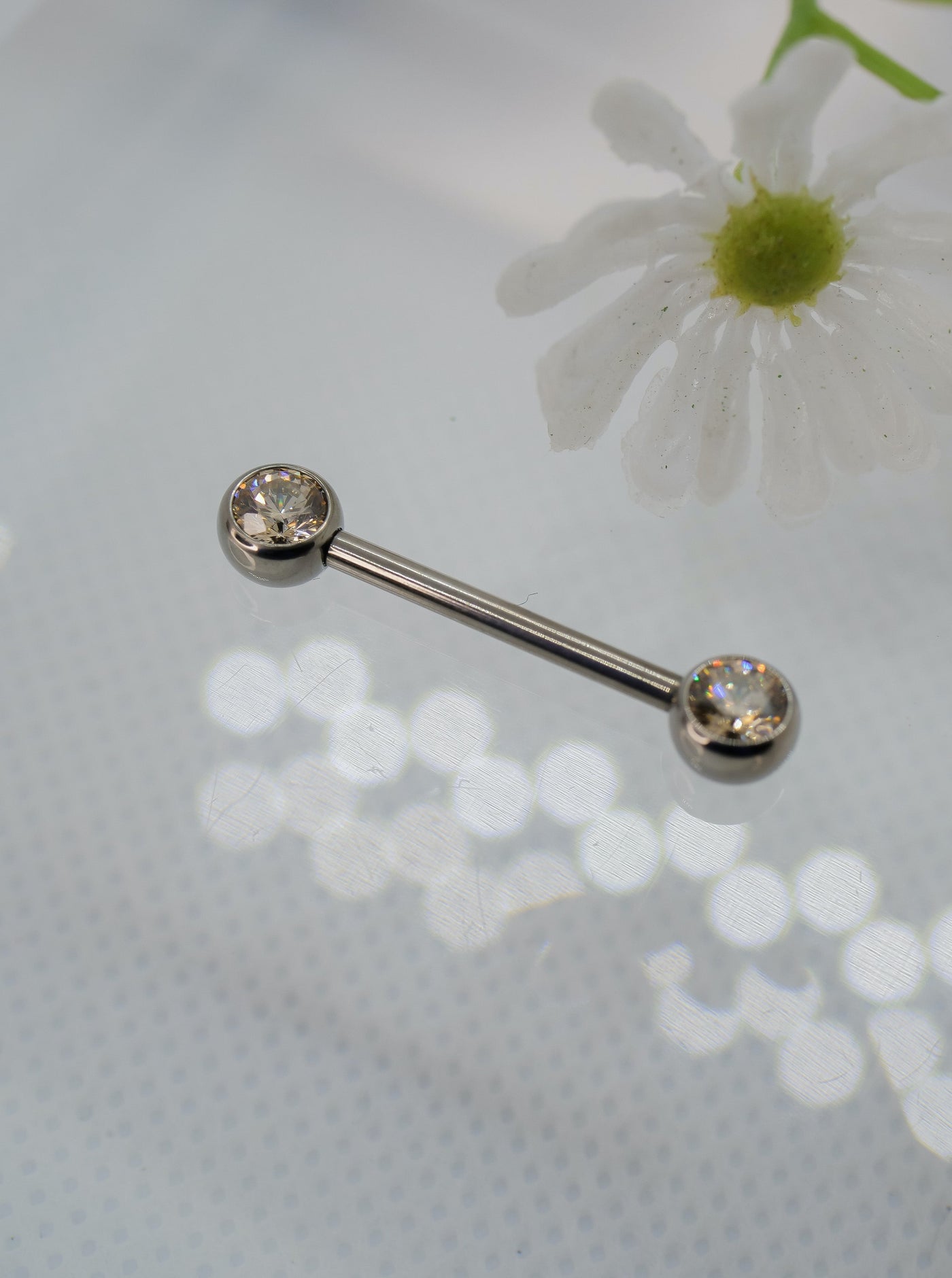champagne coloured gem nipple piercing jewelry