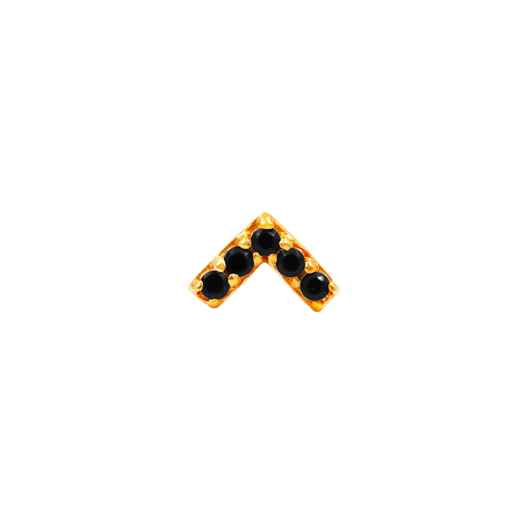 threadless end in 14k solid yellow gold and black cubic zirconia