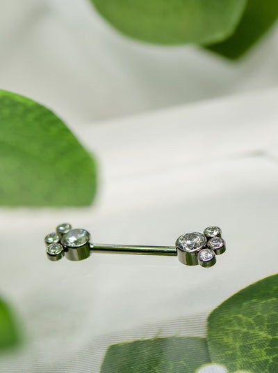 Maud - 8 Jewelled Nipple Bar containing  Brilliant, Diamond-cut Swarovski Cubic Zirconias  in Titanium by Royale Body Jewelry